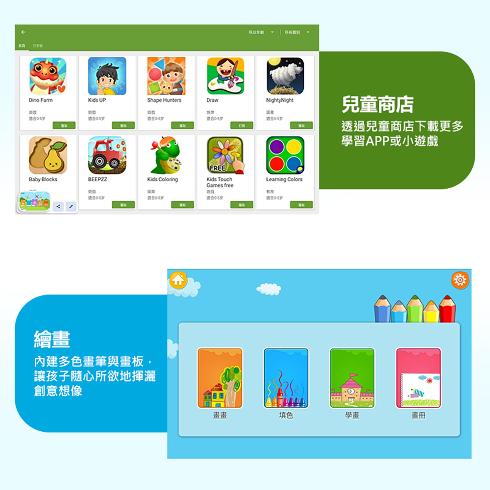 創想教室 10.1吋 安卓13 IPS面板 八核心CPU 兒童平板電腦(8G／128G／全包覆可立式矽膠保護套)